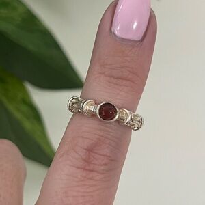 Vintage Sterling Silver & Amber Ring, Size 4.75